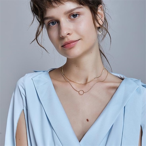 Layered Circle Snake Chain Chic Gold Necklace - Picture 2 of 8